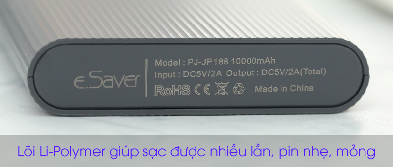 Lõi của pin sạc dự phòng Polymer 10.000 mAh Lightning eSaver PJ JP188 Xám