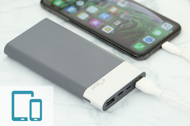 Pin sạc dự phòng Polymer 10.000 mAh Lightning eSaver PJ JP188 Xám có thể sạc cùng lúc 2 thiết bị